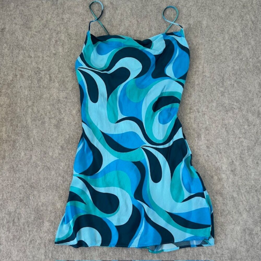 Zara Safia Mini Psychadelic Print Blue XS Dress Y2K